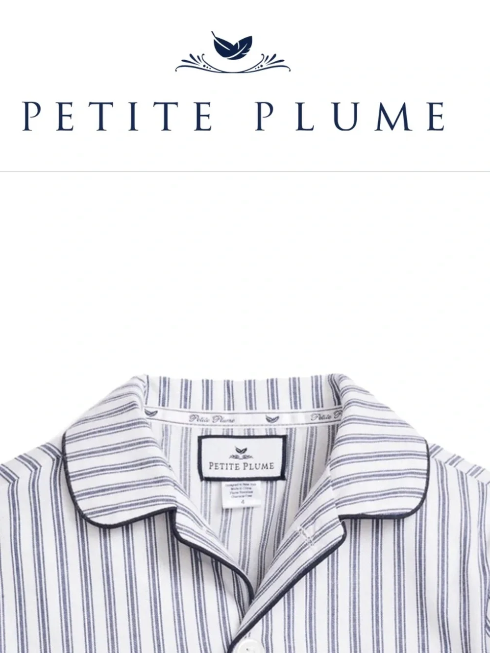 Kid's Twill Pajama Set in Navy French Ticking